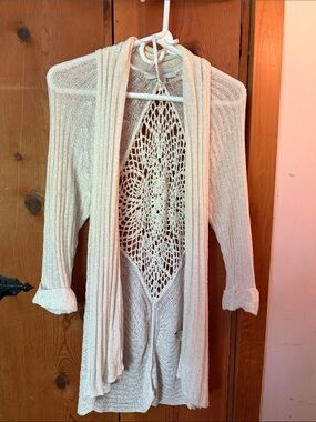 Forever 21 Cream Open-Front Crochet-Back Cardigan